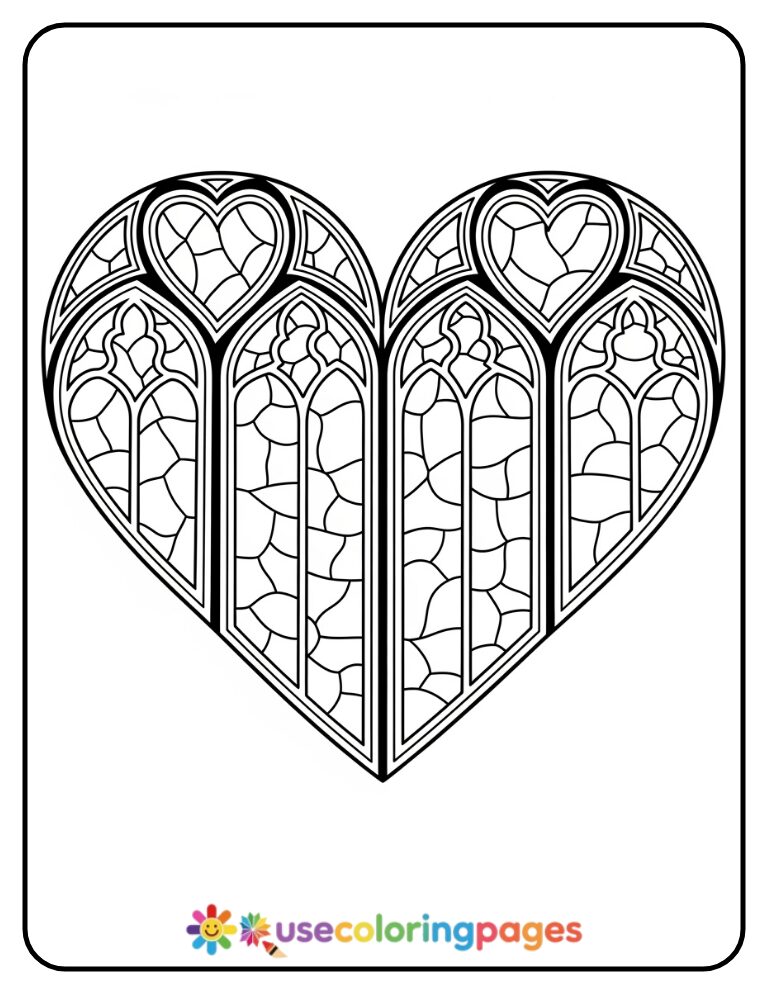 Stained Glass Heart Window Coloring Page