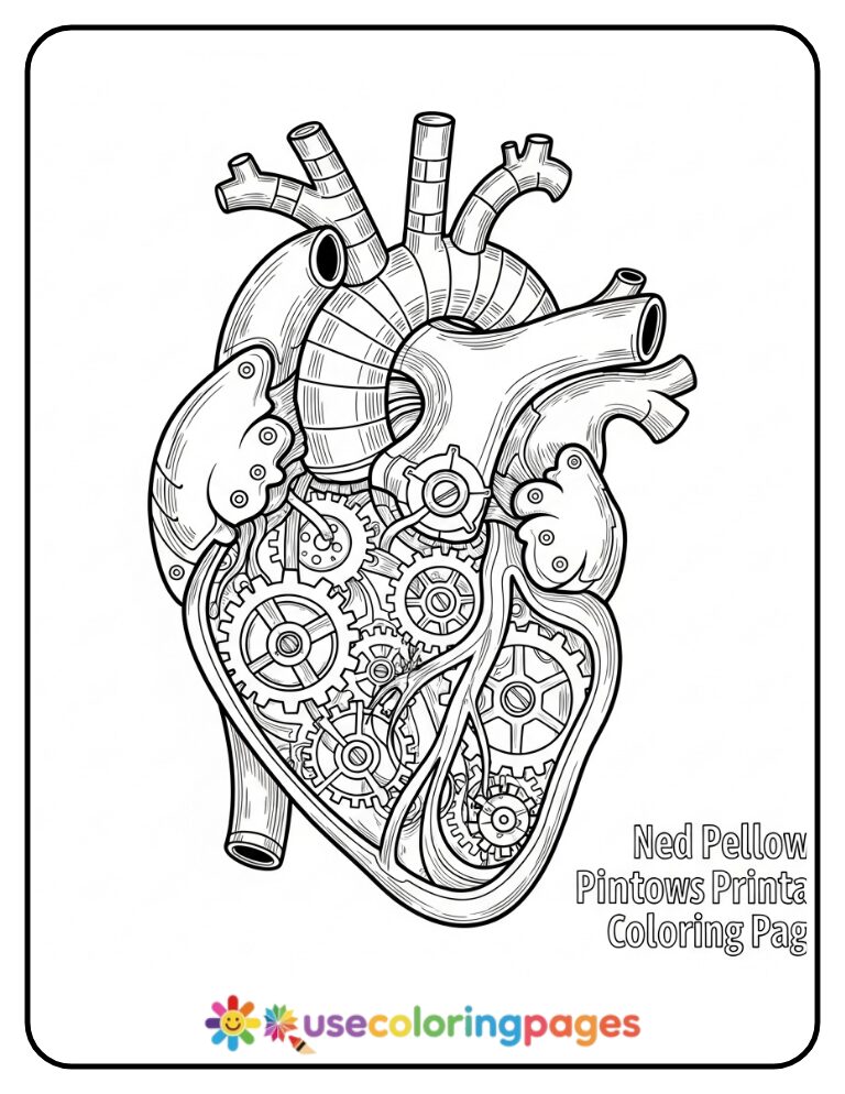 Steampunk Gears Heart Coloring Page Printable