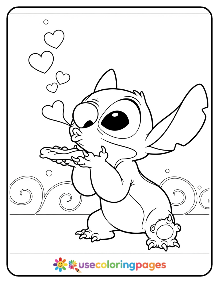 Stitch Blowing a Kiss Coloring Page Printable