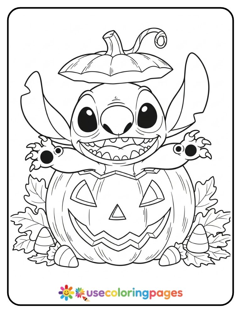 Stitch Inside a Jack-O’-Lantern Coloring Page