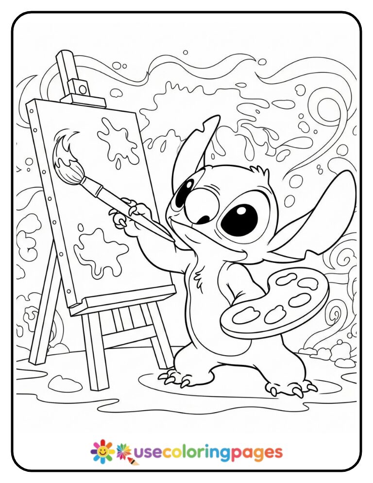 Stitch Painting a Canvas Coloring Page for Adults