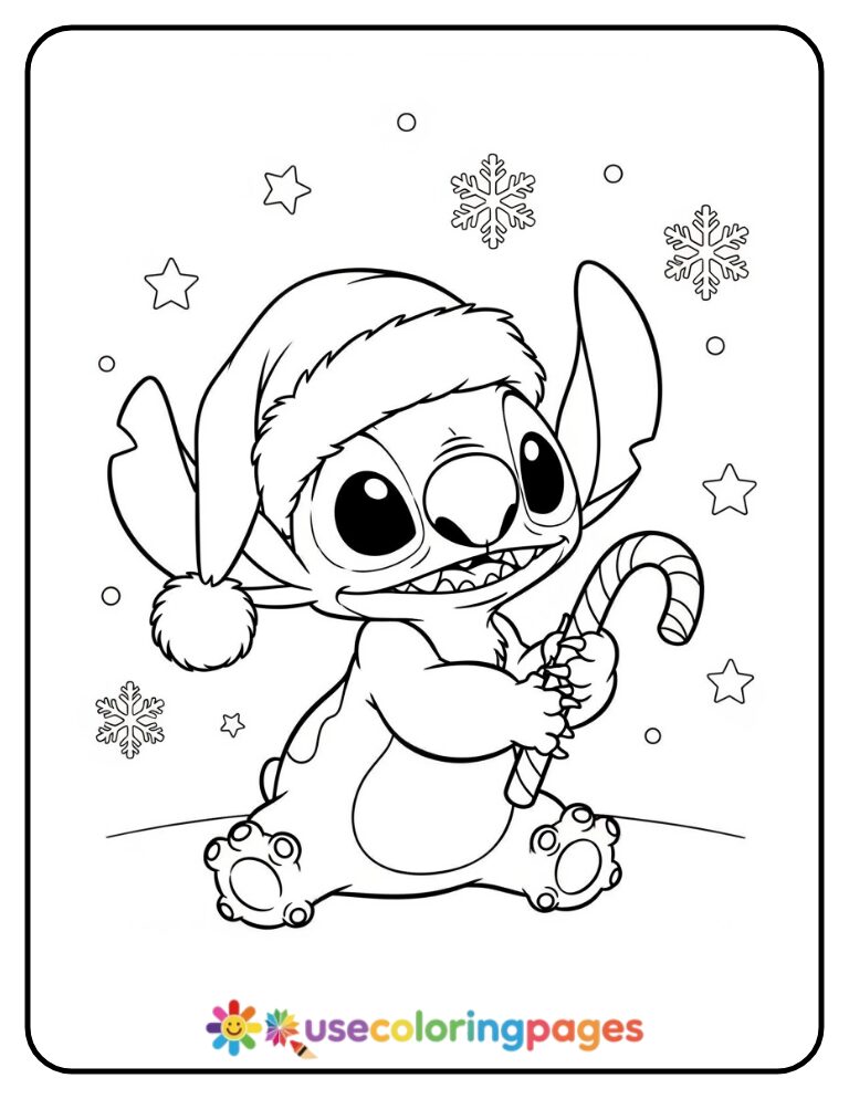 Stitch Wearing a Santa Hat Coloring Page