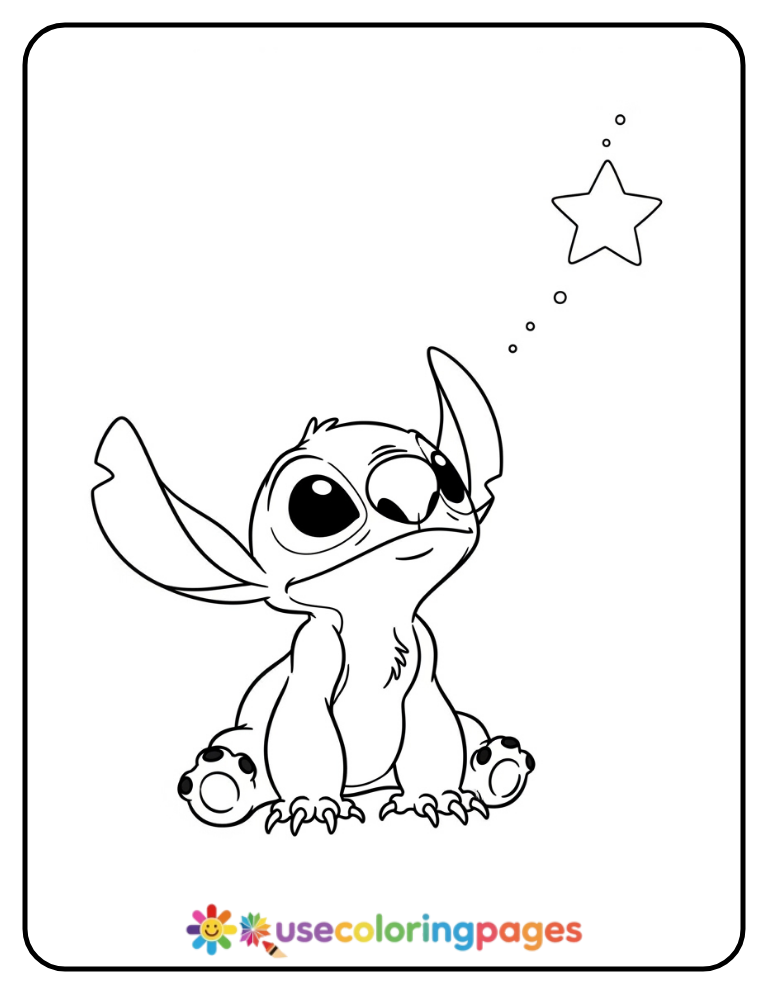 Stitch with a Star Above His Head Coloring Page