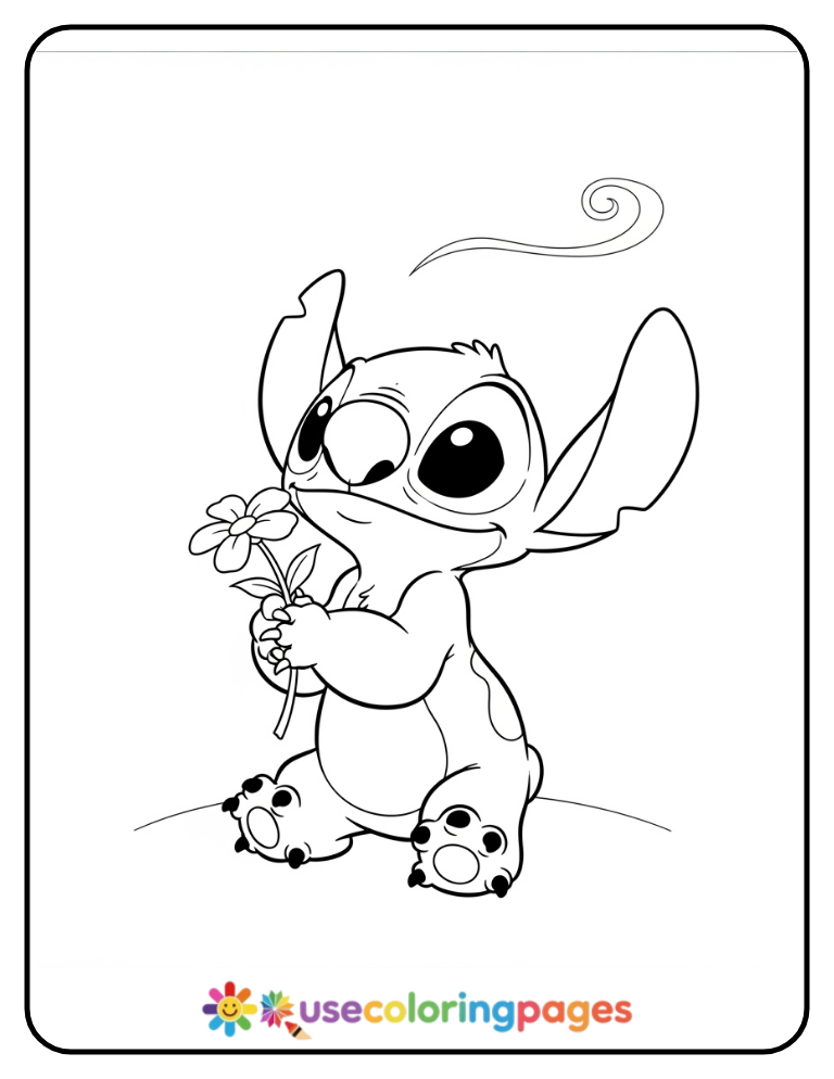 Stitch with a Tiny Flower Coloring Page