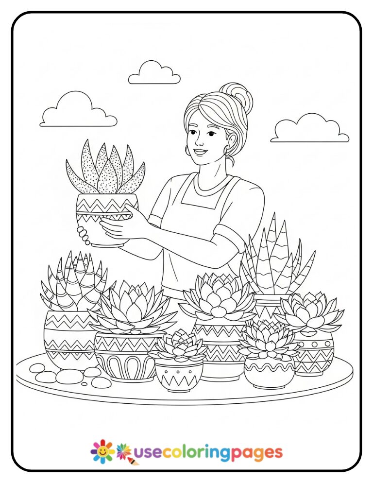Succulent Arranging Coloring Page Printable