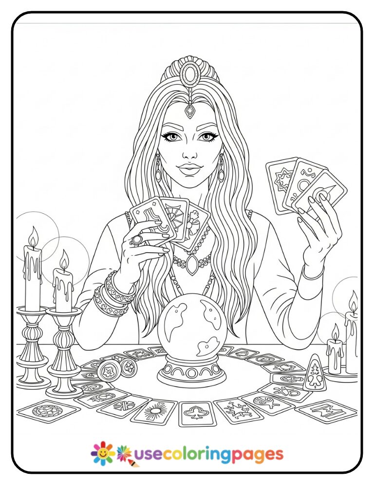 Tarot Card Reading Coloring Page Printable
