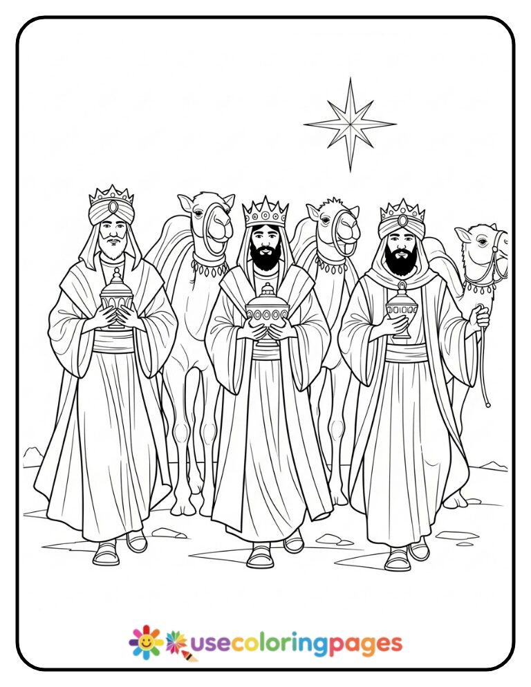 The Three Wise Men Bearing Gifts Coloring Page