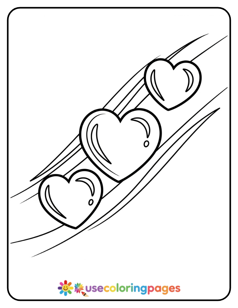 Three Floating Hearts Coloring Page