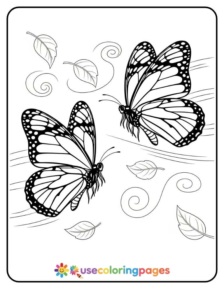 Two Monarch Butterflies In Flight Coloring Page