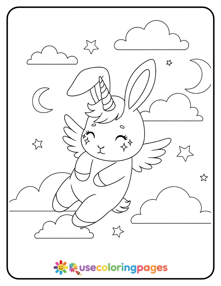 Unicorn Bunny with Sparkling Wings Coloring Page