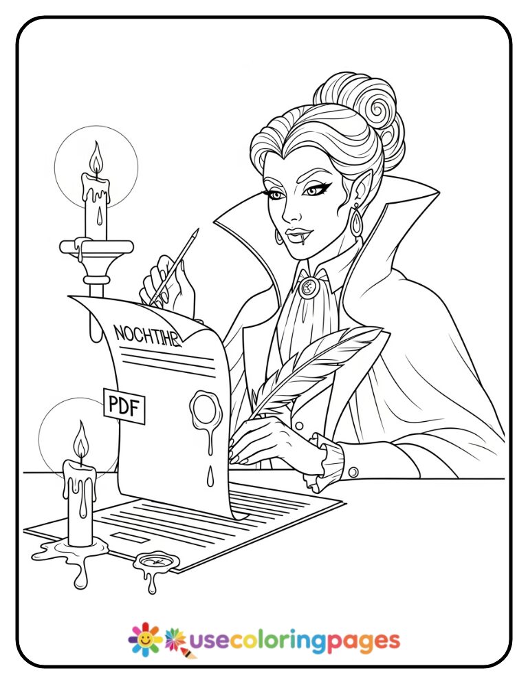 Vampire Annotating Document Coloring Page