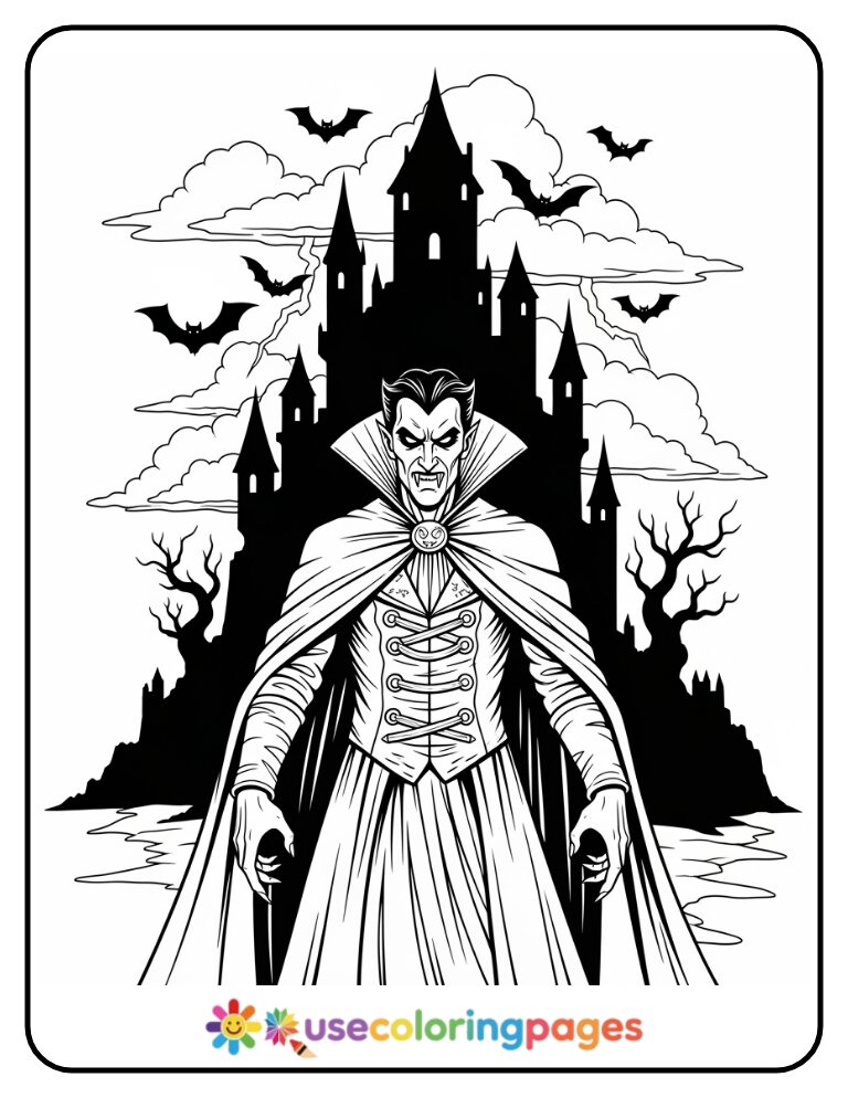 Vampire Castle Silhouette Coloring Page Printable