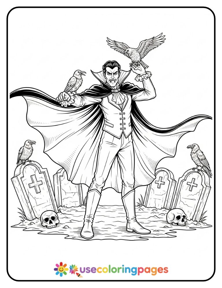 Vampire Cloak Flourish Coloring Page Printable