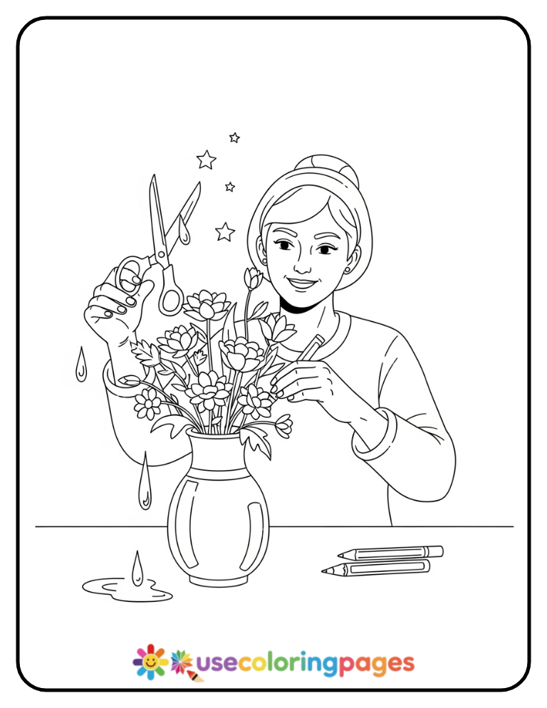 Vase Arranging Coloring Page Printable