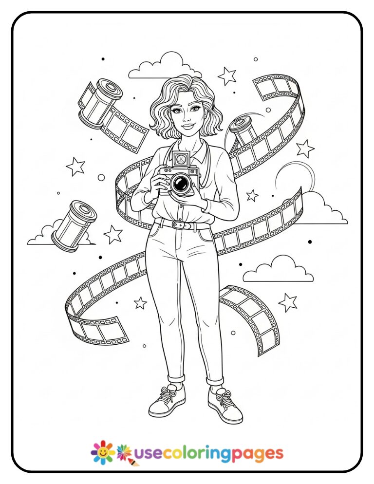Vintage Camera Photography Coloring Page Printable