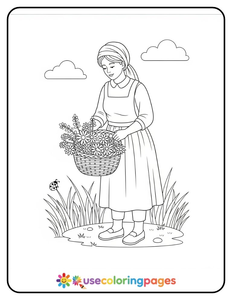 Wildflower Gathering Coloring Page Printable