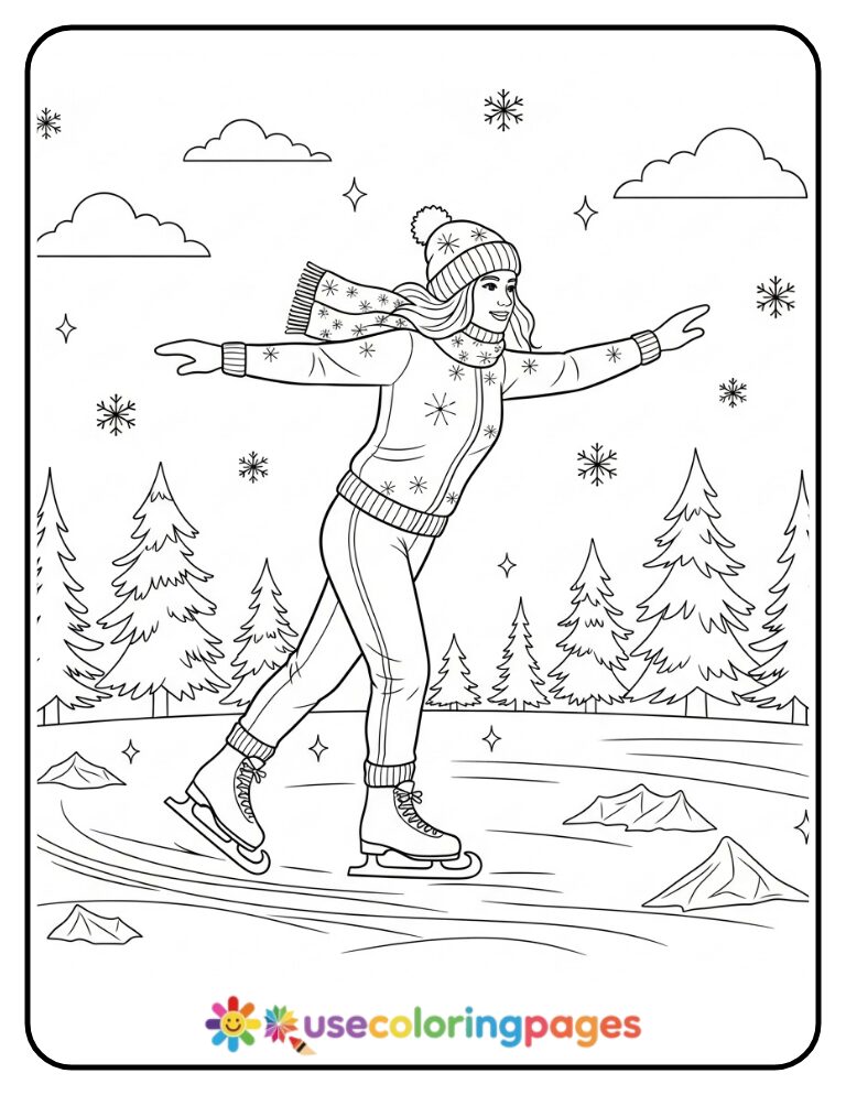 Winter Ice Skating Coloring Page Printable