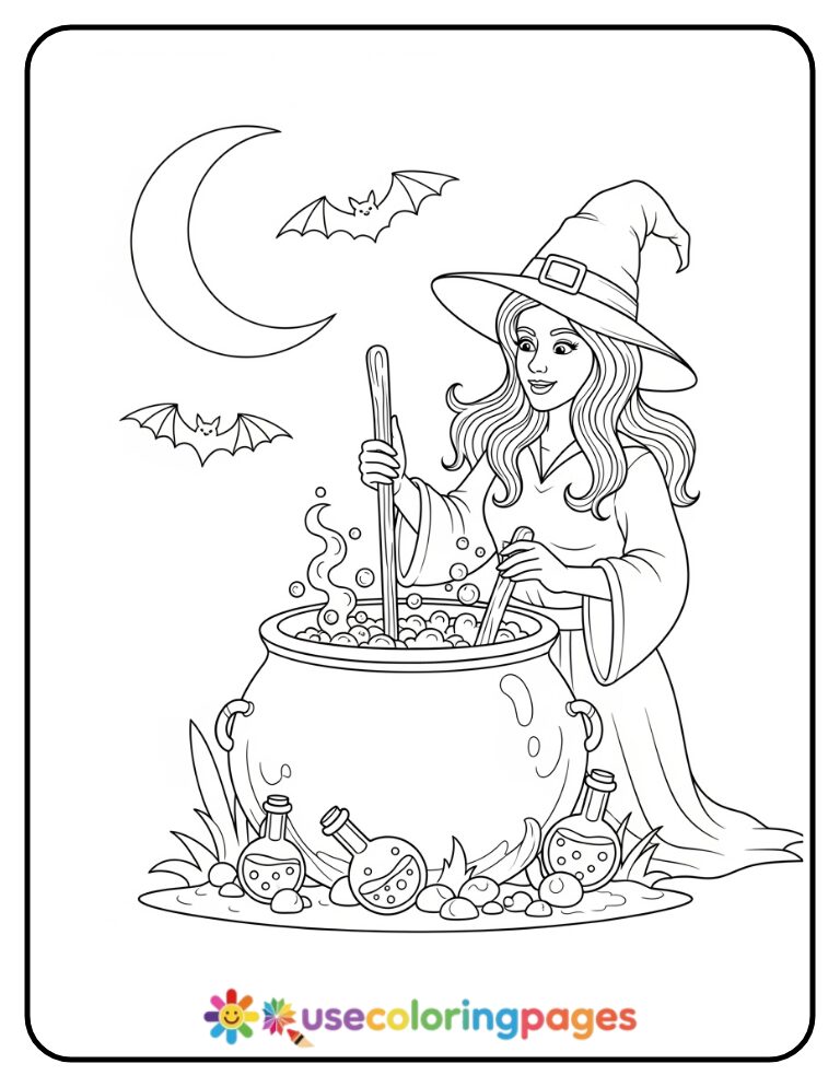 Witch Brewing Elixir Coloring Page Printable