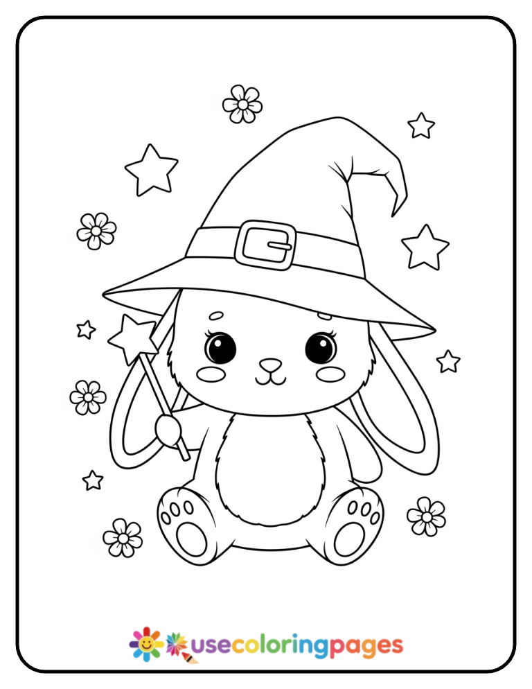 Witchy Bunny Hat Coloring Page Printable