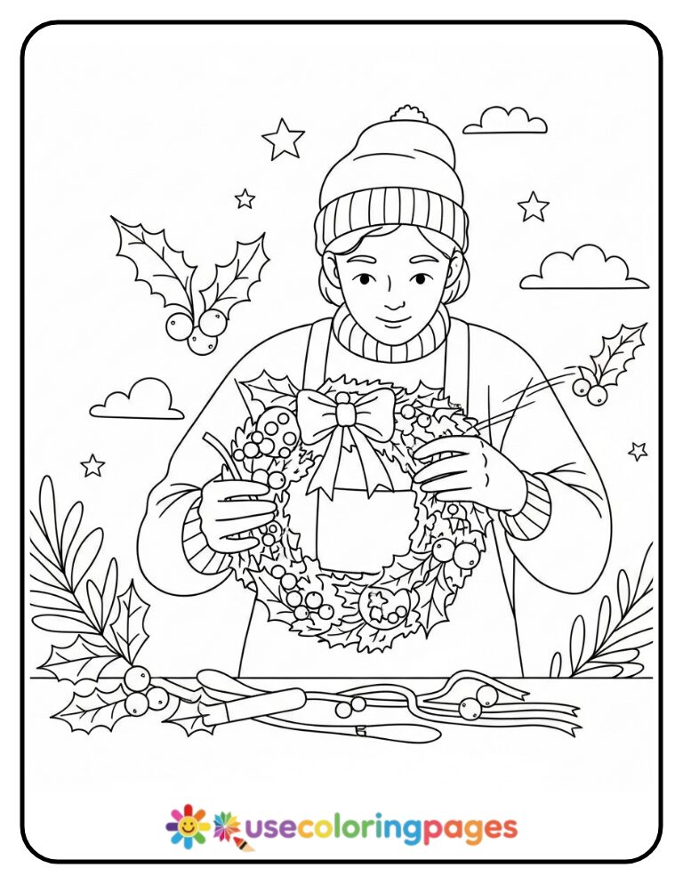 Wreath Making Coloring Page Printable