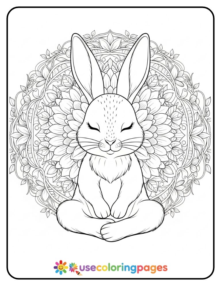 Zen Bunny with Floral Mandala Coloring Page